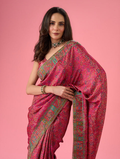 Mohey Artistic Pink Saree