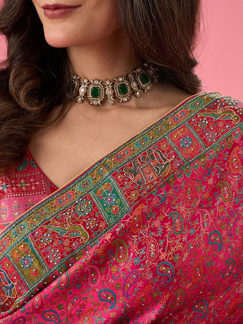 Mohey Artistic Pink Saree