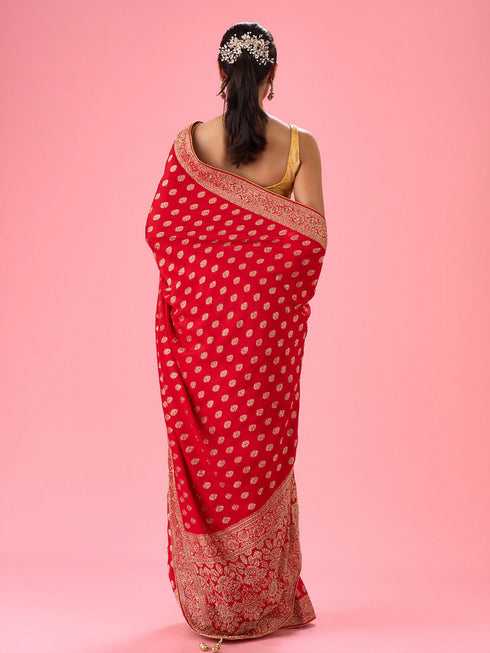 Mohey Ravishing Red Georgette Bridal Saree