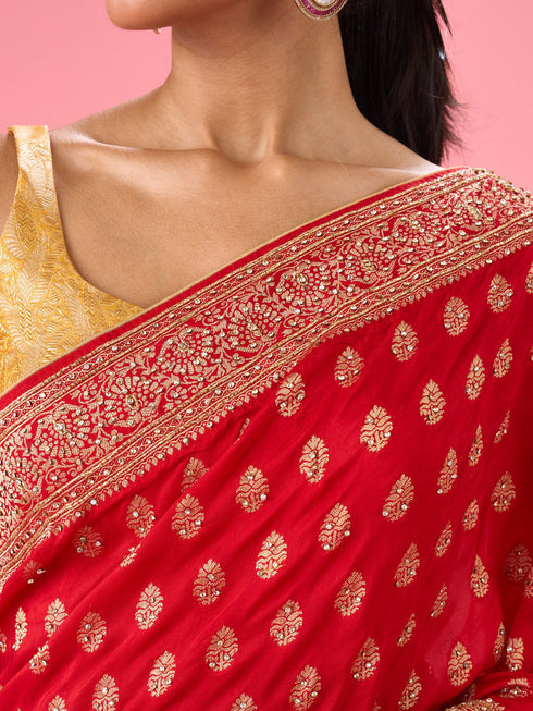 Mohey Ravishing Red Georgette Bridal Saree