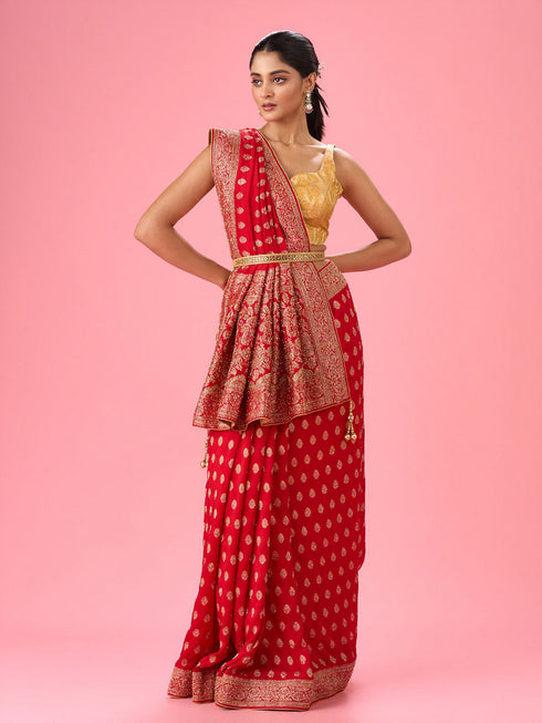 Mohey Ravishing Red Georgette Bridal Saree