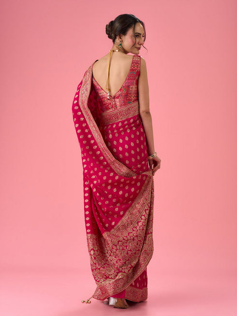 Mohey Lush Georgette Rani Pink Saree