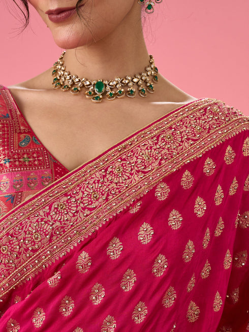 Mohey Lush Georgette Rani Pink Saree
