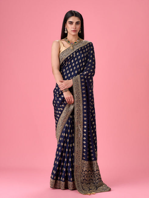 Mohey Indigo Blue Elegance Georgette Saree