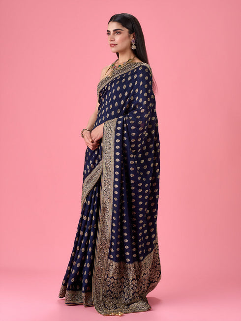 Mohey Indigo Blue Elegance Georgette Saree