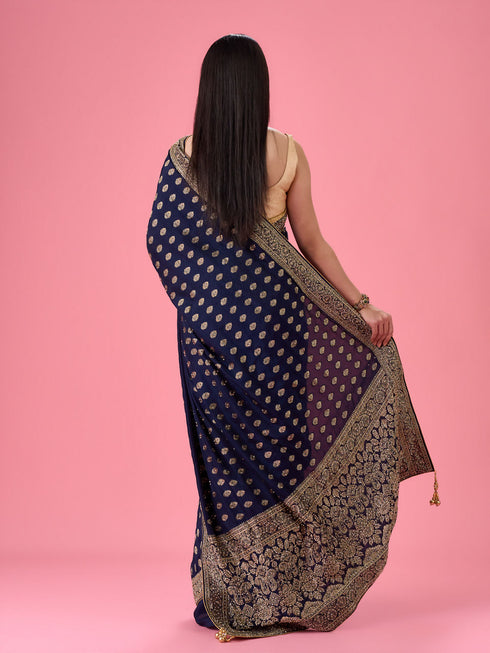Mohey Indigo Blue Elegance Georgette Saree