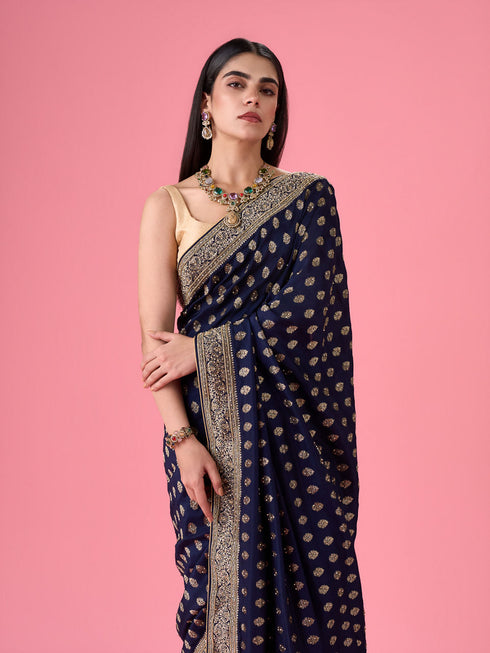 Mohey Indigo Blue Elegance Georgette Saree