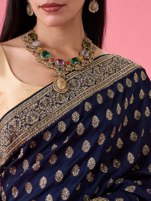 Mohey Indigo Blue Elegance Georgette Saree