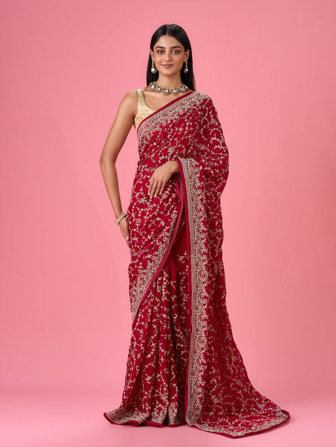 Mohey Exquisite Pink Organza Bridal Saree