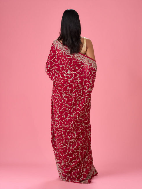 Mohey Exquisite Pink Organza Bridal Saree