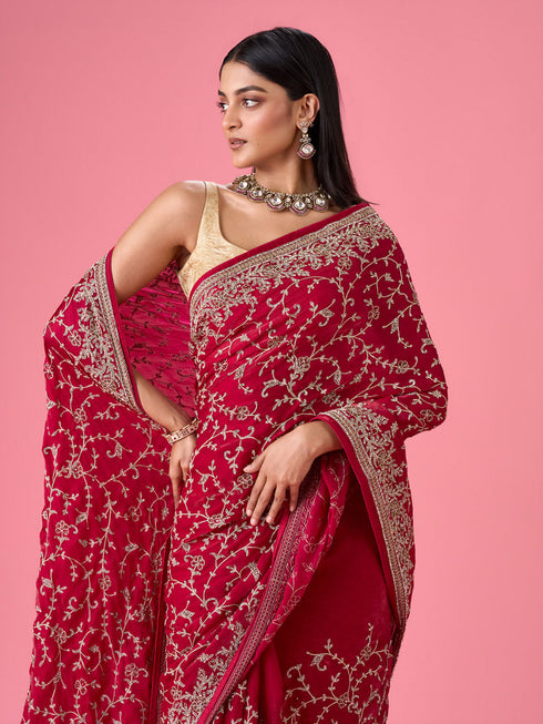 Mohey Exquisite Pink Organza Bridal Saree