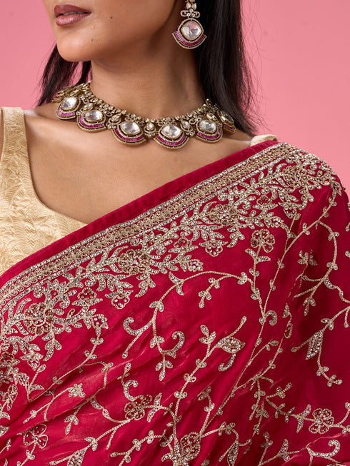 Mohey Exquisite Pink Organza Bridal Saree