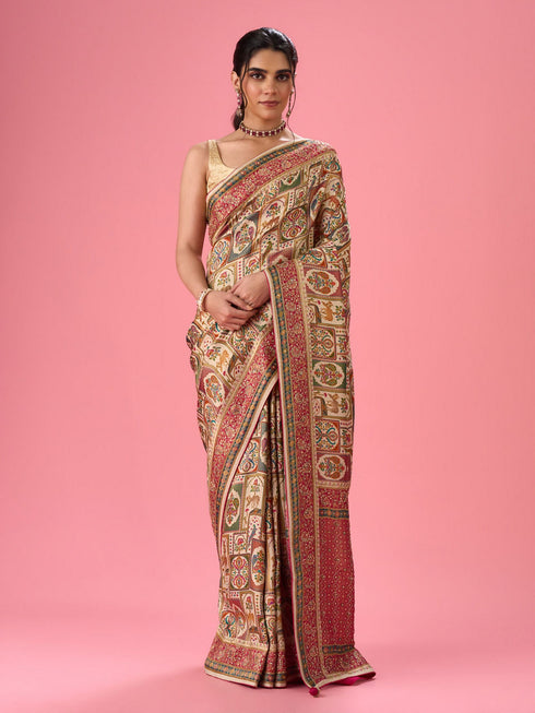 Mohey Cream Banarasi Saree