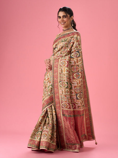 Mohey Cream Banarasi Saree