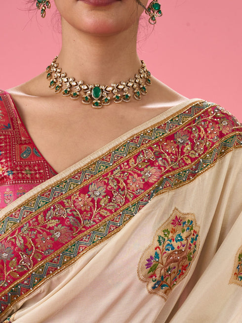 Mohey Cream Delight Saree
