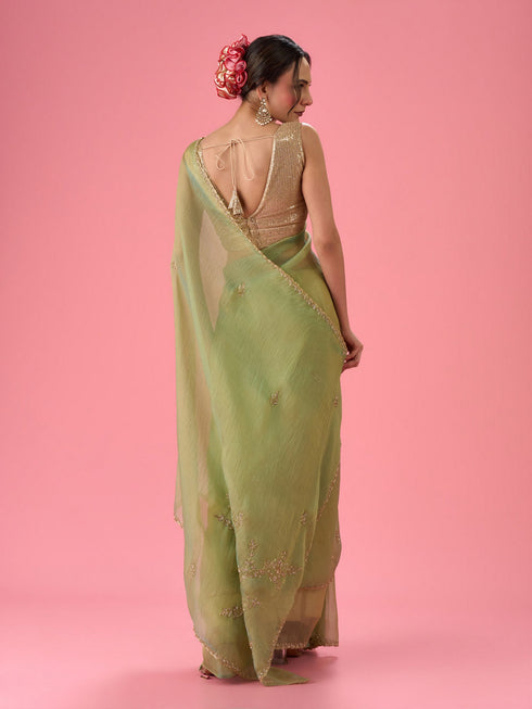 Mohey Sea Green Organza Splendour Saree