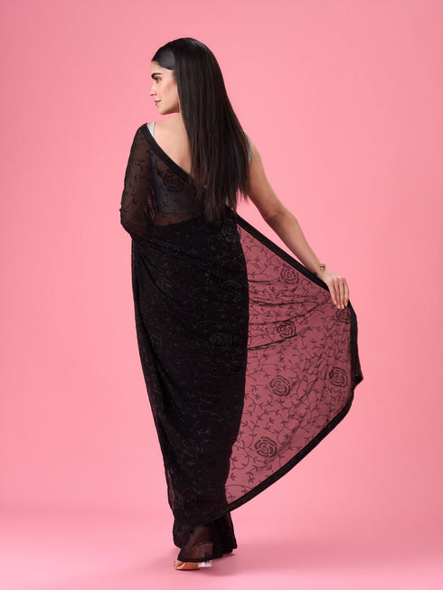 Mohey Elegant Black Georgette Saree
