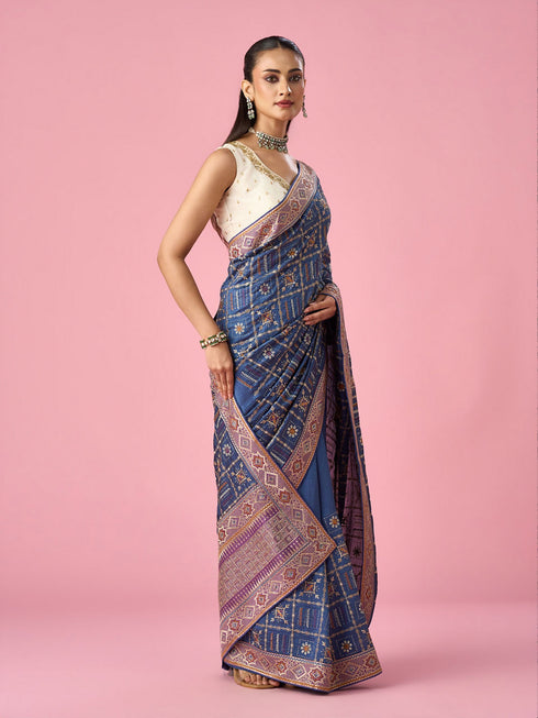 Mohey Grey Silk Saree with Stone Work