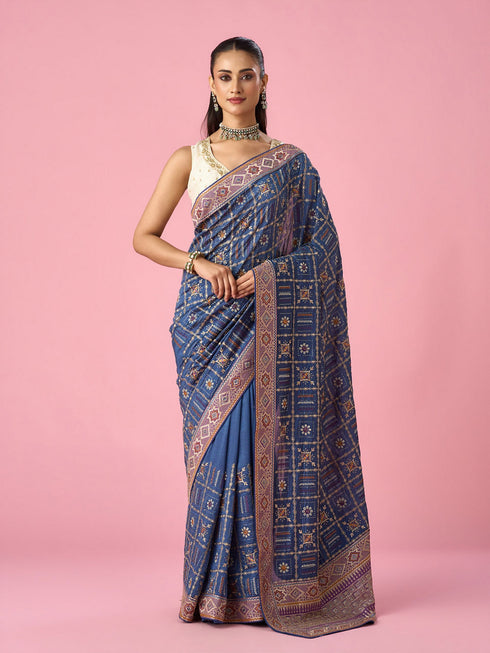 Mohey Grey Silk Saree with Stone Work