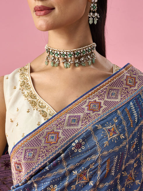 Mohey Grey Silk Saree with Stone Work