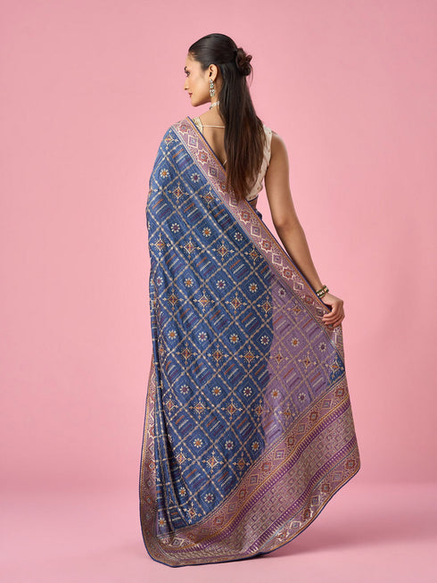 Mohey Grey Silk Saree with Stone Work