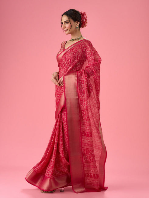 Mohey Radiant Rani Pink Saree