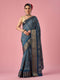 Mohey Indigo Blue Silk Saree with Gold Print