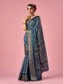 Mohey Indigo Blue Silk Saree with Gold Print