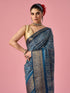 Mohey Indigo Blue Silk Saree with Gold Print