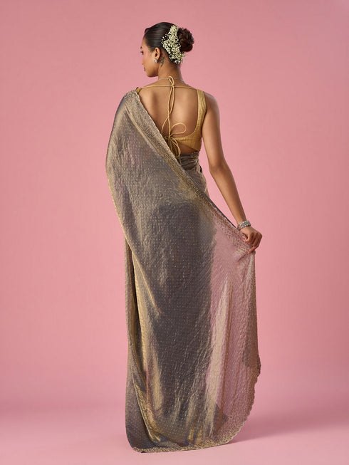 Mohey Grey Organza Saree with Cutdana Work
