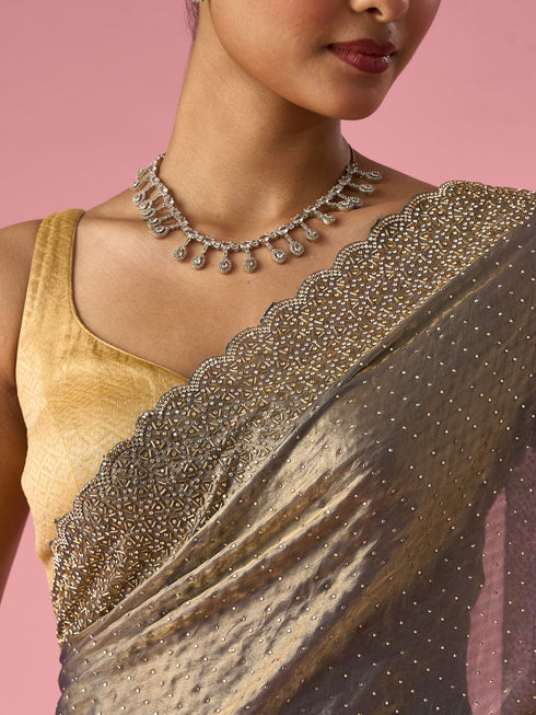 Mohey Grey Organza Saree with Cutdana Work