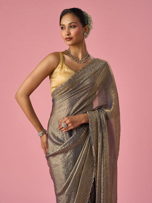 Mohey Grey Organza Saree with Cutdana Work