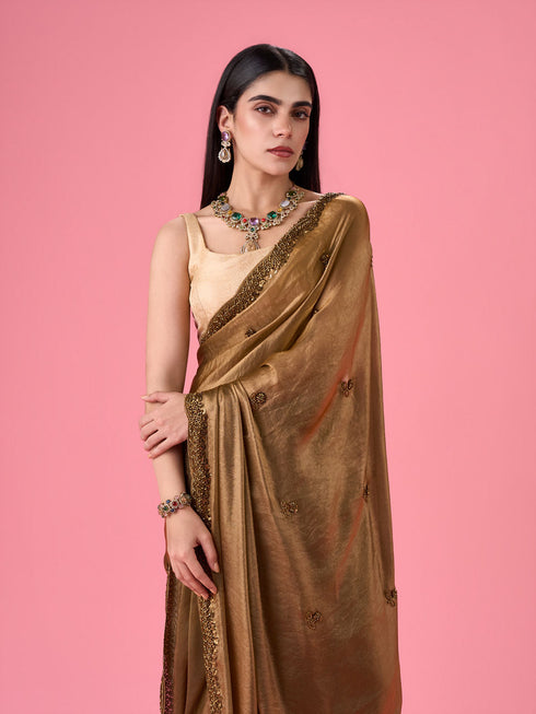 Mohey Regal Mehandi Green Organza Saree