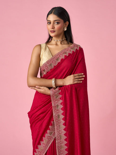 Mohey Pink Chinon Saree with Stone Work