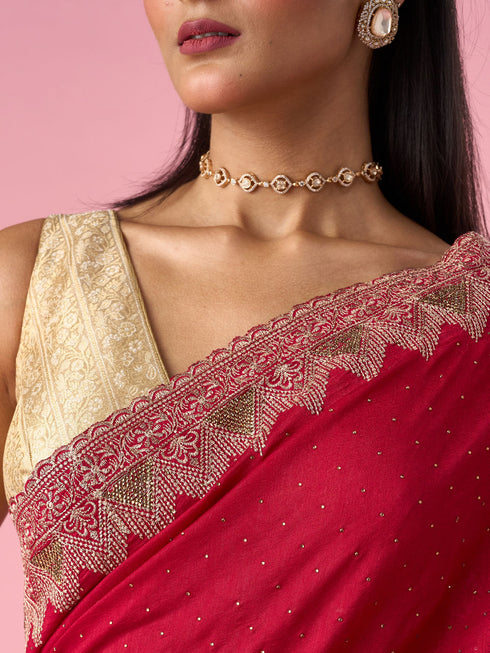 Mohey Pink Chinon Saree with Stone Work