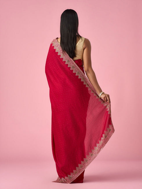 Mohey Pink Chinon Saree with Stone Work