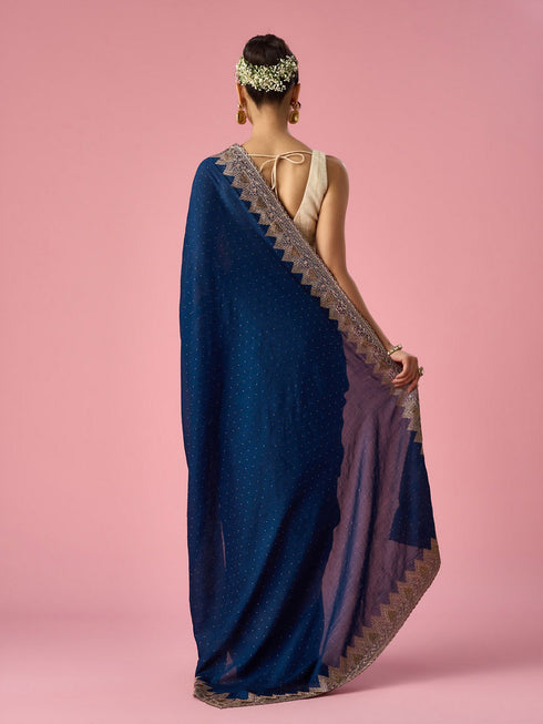 Mohey Blue Chinon Saree with Stone Work