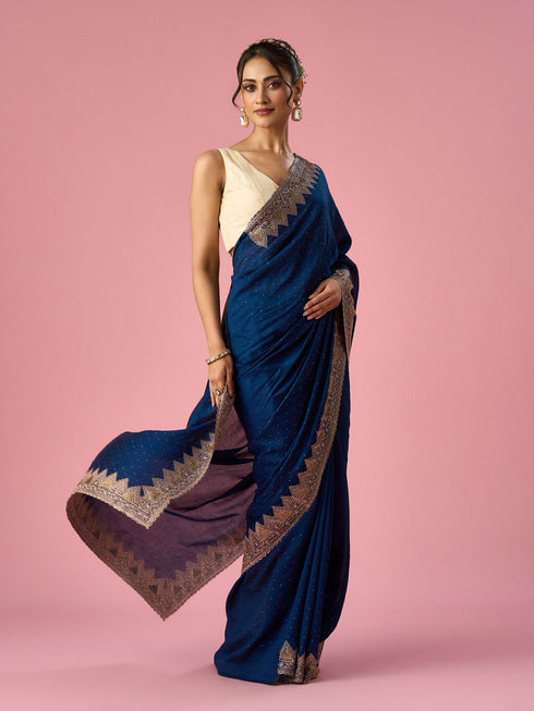 Mohey Blue Chinon Saree with Stone Work