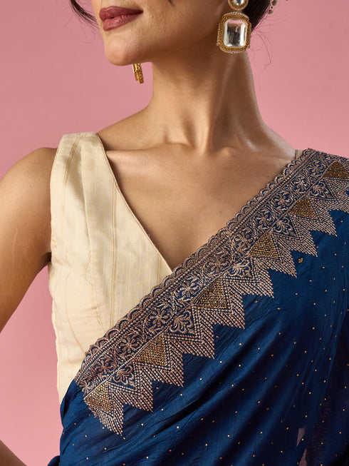 Mohey Blue Chinon Saree with Stone Work