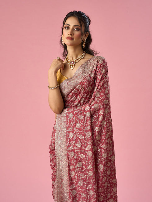 Mohey Pink Chinon Saree with Stone Work
