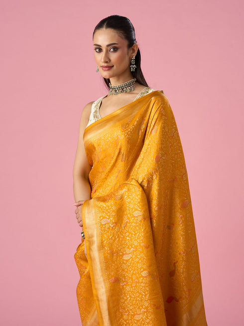 Mohey Mustard Yellow Silk Saree with Weave