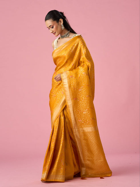 Mohey Mustard Yellow Silk Saree with Weave