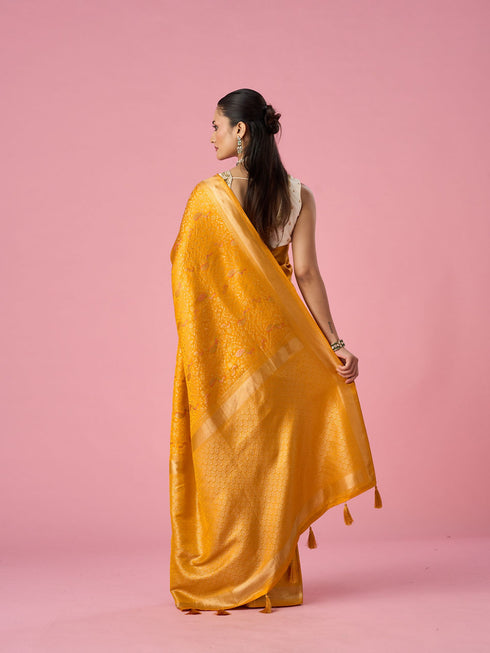 Mohey Mustard Yellow Silk Saree with Weave