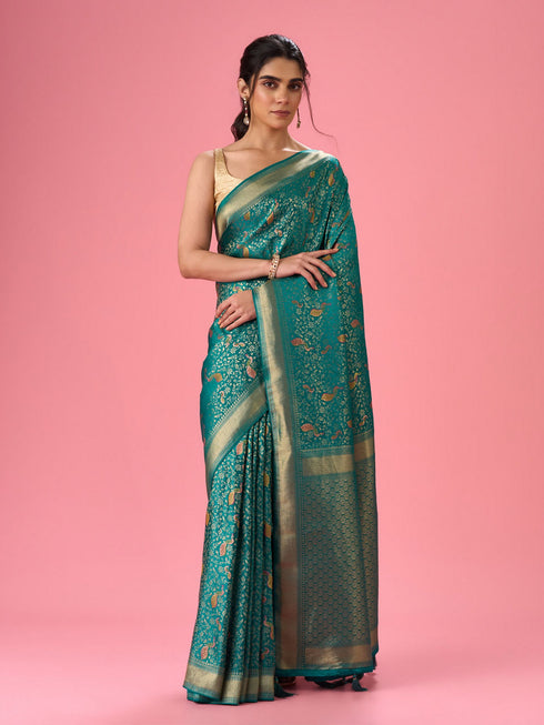 Mohey Elegance Embodied Rama Green Saree