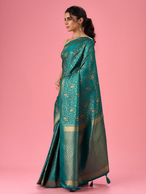 Mohey Elegance Embodied Rama Green Saree