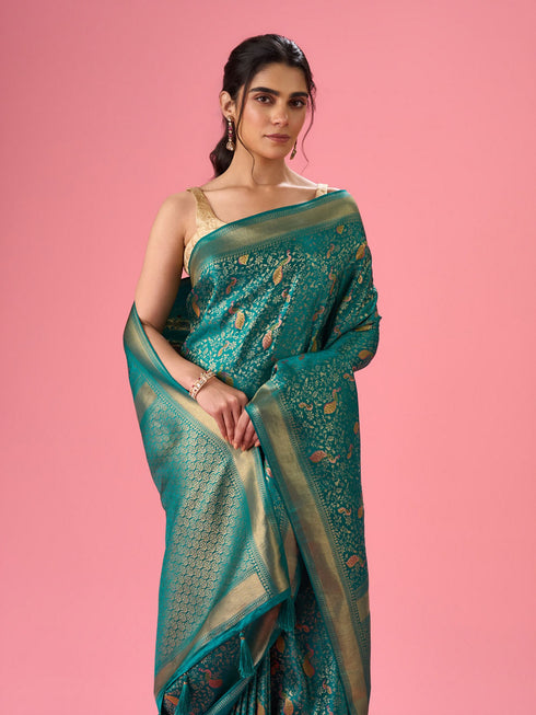Mohey Elegance Embodied Rama Green Saree
