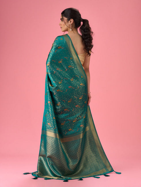Mohey Elegance Embodied Rama Green Saree