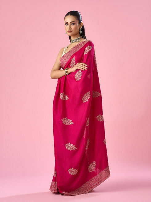 Mohey Pink Silk Saree with Stone Work