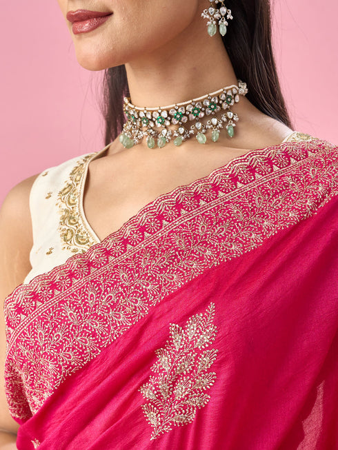 Mohey Pink Silk Saree with Stone Work