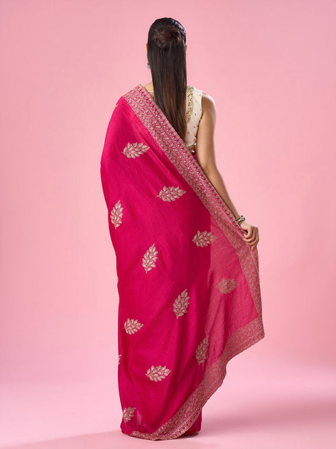 Mohey Pink Silk Saree with Stone Work